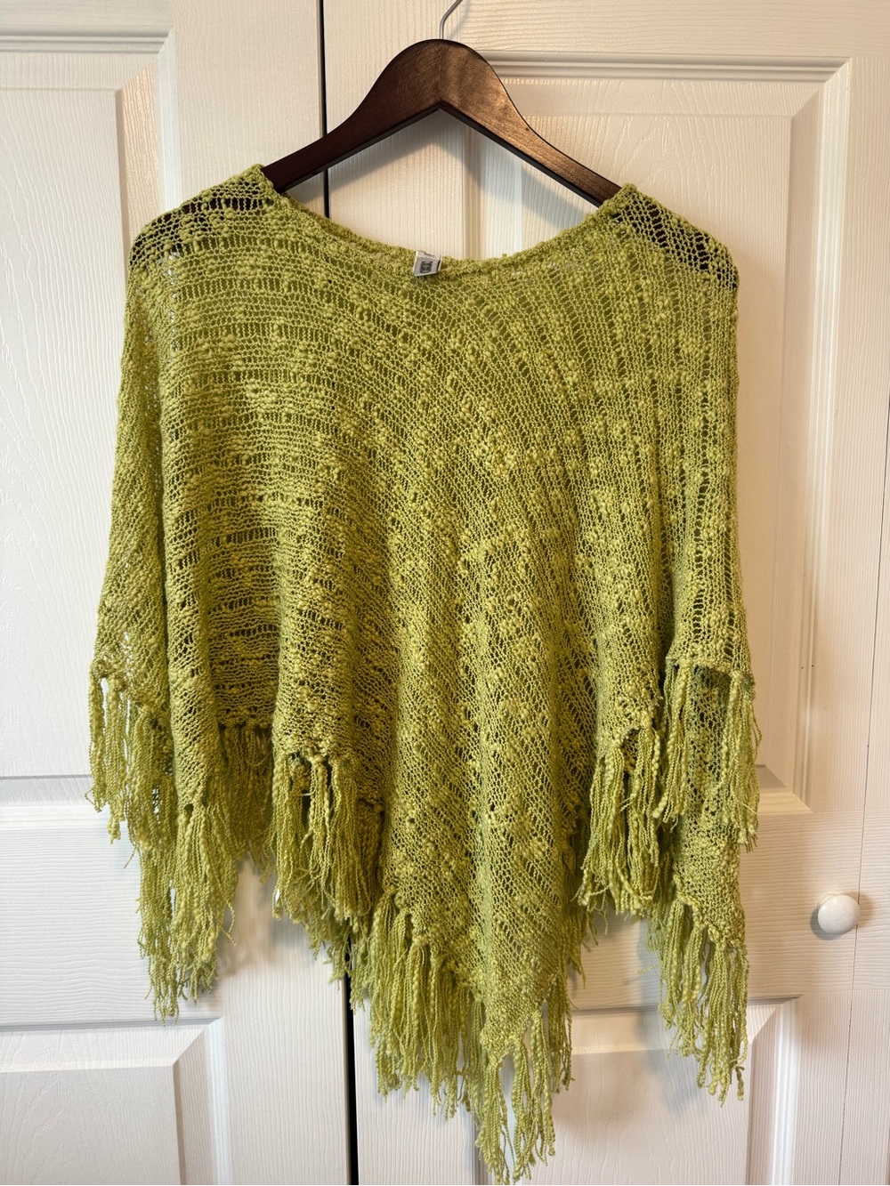 XOXO Lime Green Open-Knit Fringe Poncho - One size